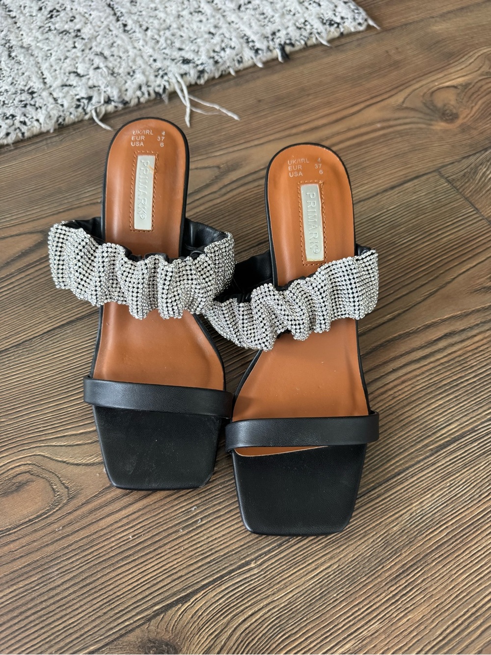 Primark Black Slide Mules with Crystal-Style Ruched Strap